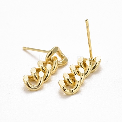 Brass Cuban Link Chain Shape Danlge Stud Earrings EJEW-C015-01G-1