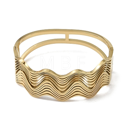 304 Stainless Steel Hollow Wavy Hinged Bangles for Women BJEW-U002-13G-1