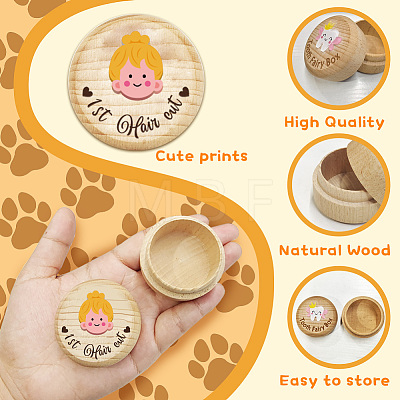 Round Beech Wooden 3D Engraved My First Curl Girl Box CON-WH0120-003-1