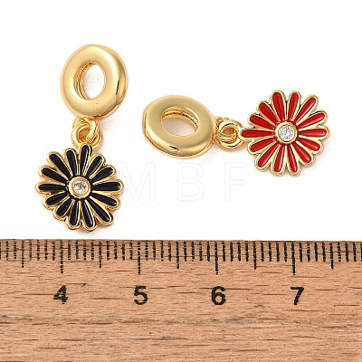 Rack Plating Brass Pave Clear Cubic Zirconia European Dangle Charms KK-P279-01G-1