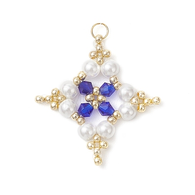 Glass Seed Beaded Star Pendants PALLOY-MZ01165-02-1
