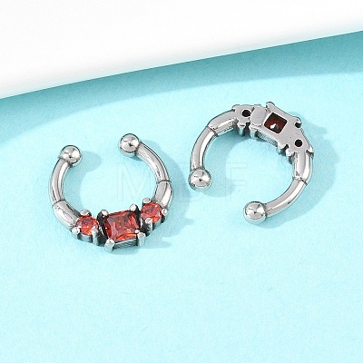 316 Stainless Steel Pave Red Cubic Zirconia Clip on Hoop Nose Rings AJEW-C044-14AS-1