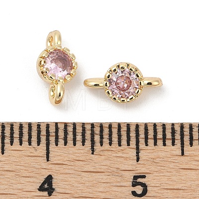 Brass Cubic Zirconia Flat Round Connector Charms KK-H204-02KCG-06-1