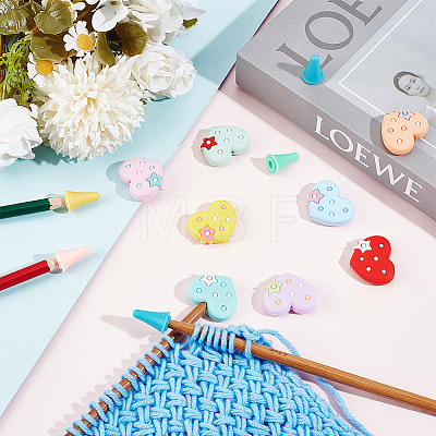 Silicone Heart & Synthetic Rubber Cone Knitting Needle Point Protectors DIY-NB0010-18-1