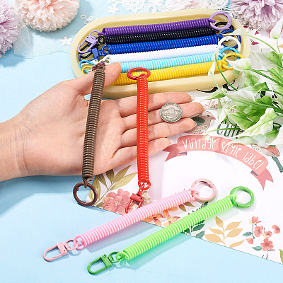 10Pcs Plastic Spiral Retractable Spring Coil Keychains KEYC-TA0001-84-1