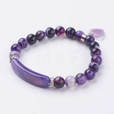 Natural Agate Beads Charm Bracelets BJEW-K164-C-1