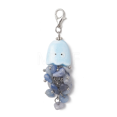 4Pcs Natural Gemstone Chips & Handmade Porcelain Octopus Pendant Decorations HJEW-JM04769-1
