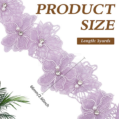 1Pc Polyester Flower Lace Trim with Imitaiton Pearl OCOR-ME0001-48A-1