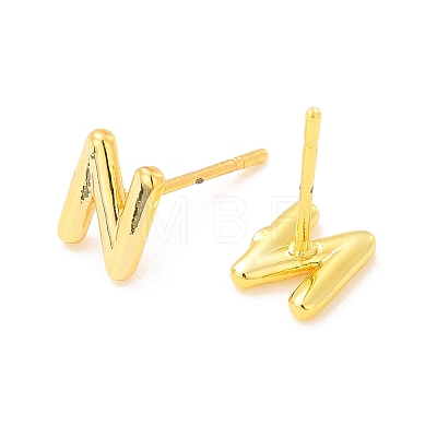 Brass Hollow Out Initial Letter Stud Earrings for Women EJEW-A044-01G-N-1