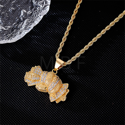 Brass Pave Clear Cubic Zirconia Dollar Pendant Necklaces for Men DC8712-1