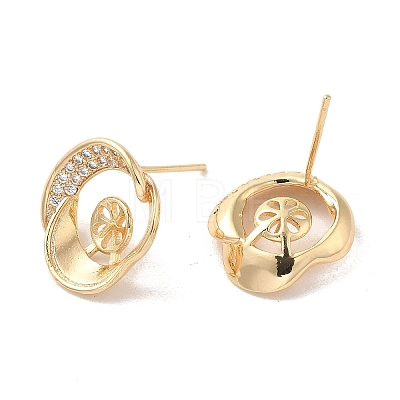 Golden Brass Micro Pave Cubic Zirconia Stud Earring Findings KK-P253-05C-G-1