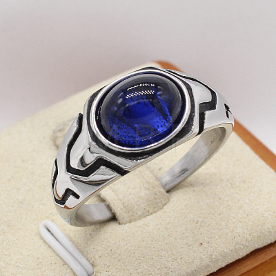 316L Surgical Stainless Steel and Synthetic Gemstone Finger Rings for Men FS-WG3E90C-10-1