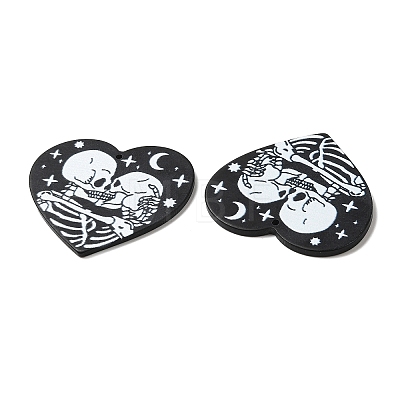 Heart with Skull Pattern Opaque Double-sided Printed Acrylic Pendants X-SACR-F009-03-1