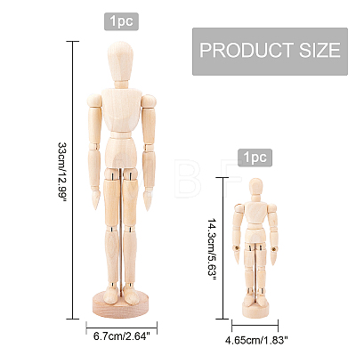 Olycraft 2Pcs 2 Style Unfinished Wooden Pine Movable Joint Family Model DIY-OC0008-36-1