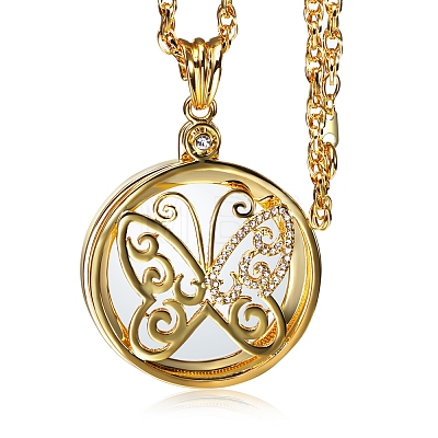 Butterfly Alloy Rhinestones & Glass Magnifying Pendant Necklace for Women PW-WG60247-02-1