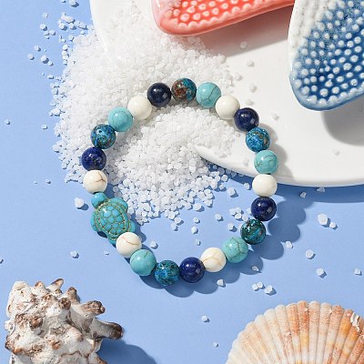 Summer Beach Turtle Dyed Synthetic Turquoise Bracelets BJEW-JB10896-01-1