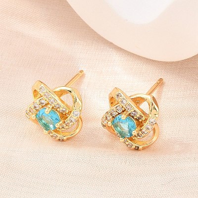 Brass Micro Pave Cubic Zirconia Stud Earrings for Women KK-A305-10G-1