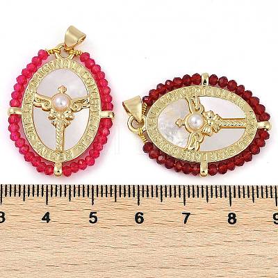 Rack Plating Brass Pave Shell Blessed Virgin Mary Oval Pendants KK-U032-04G-1