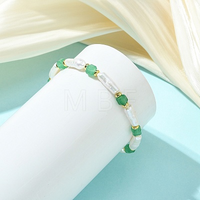Natural Green Aventurine & Cultured Freshwater Pearl Beaded Bracelets BJEW-JB14045-02-1