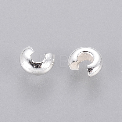 Silver Color Plated Brass Crimp End Beads Covers for Jewelry Making X-KK-H289-NFS-NF-1