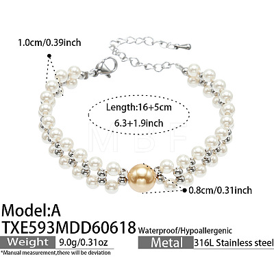 White Shell Pearl 316L Surgical Stainless Steel Woven Beaded Bracelets for Women WG11D7A-02-1