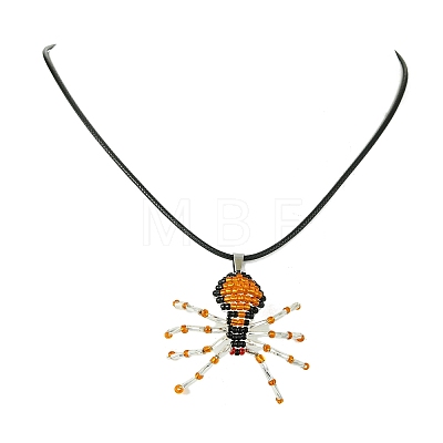 Braided Glass Seed Bead Spider Pendant Necklaces NJEW-MZ00036-02-1