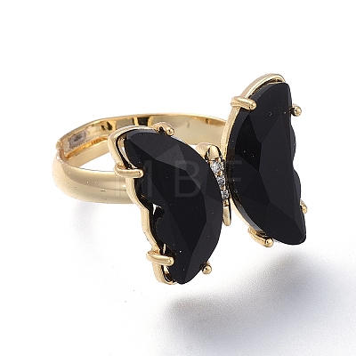 Adjustable Brass Glass Finger Rings RJEW-P148-A01-11-1