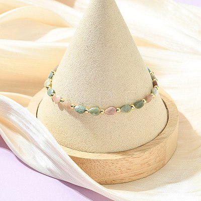 Teardrop Natural Alashan Agate & Brass Beaded Bracelets for Women BJEW-JB13960-02-1