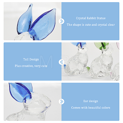 3Pcs 3 Colors Rabbit Shape Glass Display Decorations DJEW-CA0001-34-1