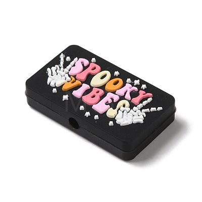 Halloween Themed Black Bead with Colorful Text 'Spooky Vibes' with Hand Skull Silicone Focal Beads SIL-M006-01A-1