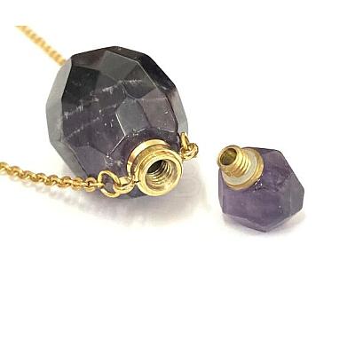 Natural Amethyst Openable Perfume Bottle Pendant Necklaces NJEW-G325-01G-1