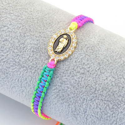 Religion Alloy Rhinestone and Enamel Link Bracelets FS-WG5574D-10-1