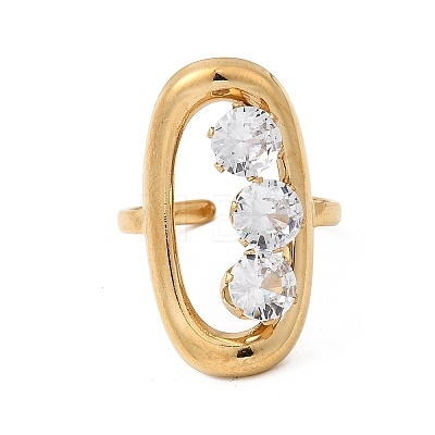 304 Stainless Steel Micro Pave Cubic Zirconia Open Cuff Rings for Women RJEW-K258-12A-G-1