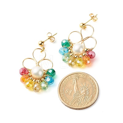 Flower Colorful Glass Beads Dangle Earrings for Girl Women X1-EJEW-TA00010-1