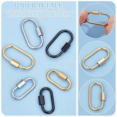 6Pcs 6 Styles 304 Stainless Steel Screw Carabiner Lock Charms STAS-UN0055-95-1
