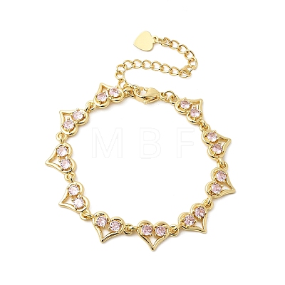 Heart Brass Micro Pave Cubic Zirconia Link Chain Bracelets BJEW-L715-01G-02-1