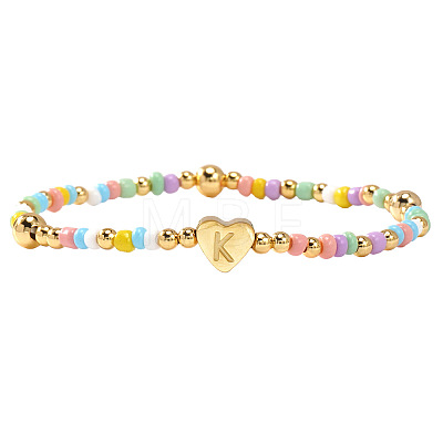 Summer Stainless Steel Heart Alphabet Colorful Glass Seed Beaded Stretch Bracelets for Women JV8929-37-1