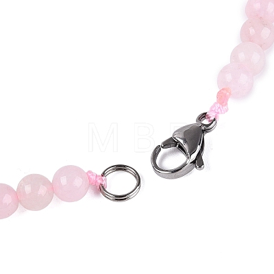 Natural Rose Quartz Round Beaded Fan Bib Necklaces NJEW-N064-04I-1