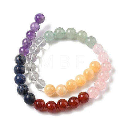 Chakra Natural Yellow Jade & Crystal Quartz & Green Aventurine & Rose Quartz & Carnelian & Sodalite & Amethyst Beads Strands G-NH0002-E03-10mm-1