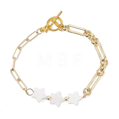 Natural Freshwater Shell Star Beads Link Bracelets BJEW-JB13408-1