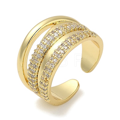 Rack Plating Brass Micro Pave Cubic Zirconia Cuff Finger Rings for Women RJEW-C114-15A-G-1