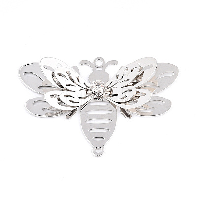 Brass Crystal Rhinestone 3D Bee Connector Charms KKC-T003-03P-1