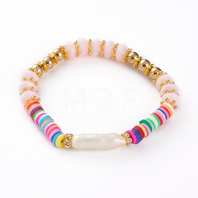 Rainbow Polymer Clay Heishi Beads Stretch Bracelets BJEW-JB05865-1