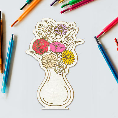 Wood Flower Bouquet Greeting Card AJEW-WH0441-009-1