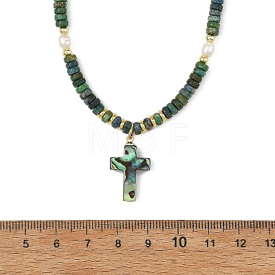 Natural Chrysocolla and Natural Cultured Freshwater Pearl Pendant Necklaces NJEW-JN06626-1