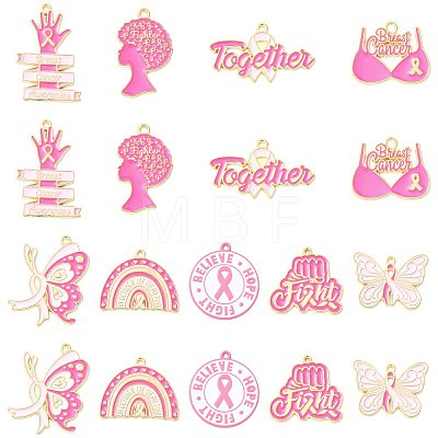 18Pcs 9 Styles Breast Cancer Awareness Ribbon Zinc Alloy Enamel Pendants ENAM-FS0004-45-1