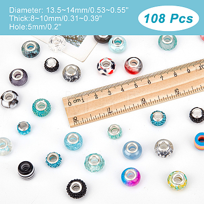  108Pcs 2 Colors Acrylic & Resin & Polymer Clay Rhinestone European Beads OPDL-NB0001-16-1