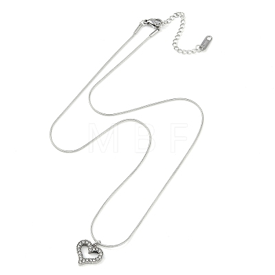 304 Stainless Steel Crystal Rhinestone Round Snake Chain Heart Pendant Necklaces for Women NJEW-Z044-02P-1