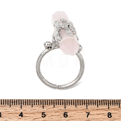 Natural Rose Quartz & Brass Cuff Rings for Women RJEW-G374-01P-10-1