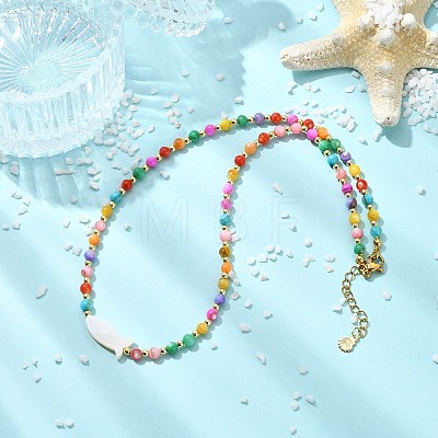 Ocean Natural Sea Shell Fish and Dyed Round Natural Freshwater Shell Beaded Necklaces for Women NJEW-JN06167-1